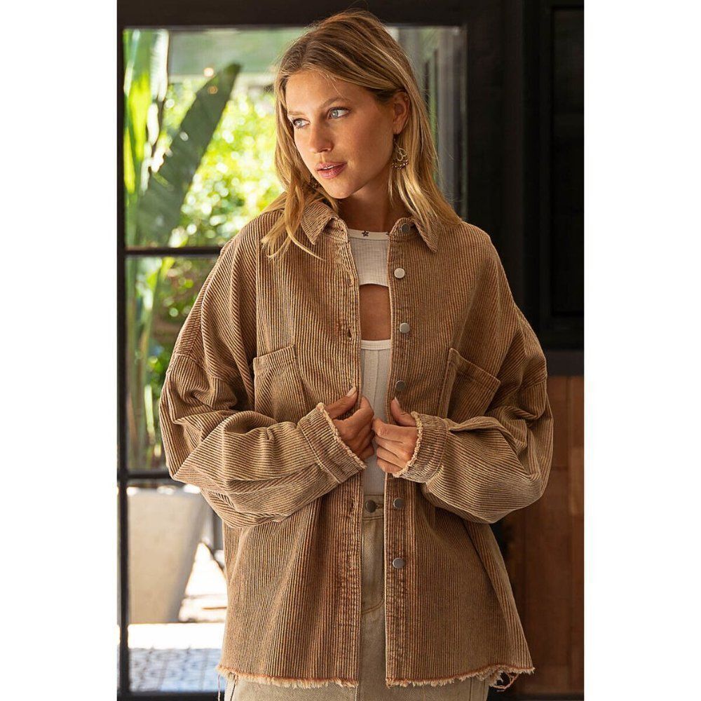 POL CLOTHING Women's Teddy Bear Corded Corduroy Shacket Button Up Jacket SMJ194 - Picture 2 of 8